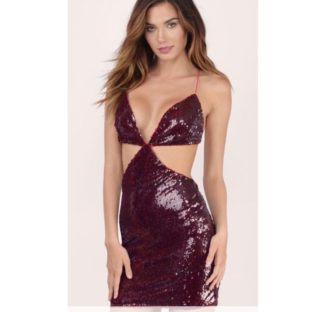 Tobi Red Sequin Cut Out Dress